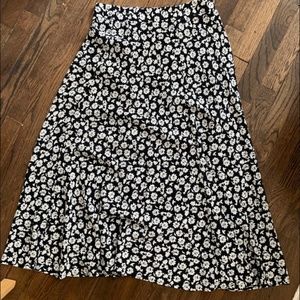 Zara Black and White Floral Midi Skirt